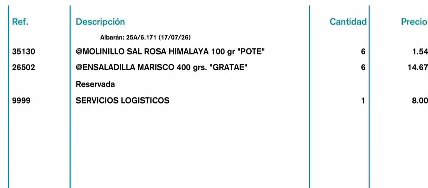 Líneas de la factura en PDF